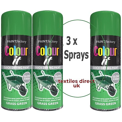 #ad Grass Green Colour It Gloss Spray Can Car Van Bike Wood Aerosol Paint 3x 250ml GBP 9.95