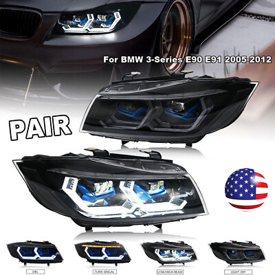 #ad Pair LED Headlights Front Lamps For BMW 3 Series E90 E91 328i 2005 2012 Black US $799.99
