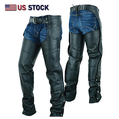 #ad Highway Leather Lined Chaps Motorcycle Riding Bikers Chap Black SKU # HL12800SPT $44.95