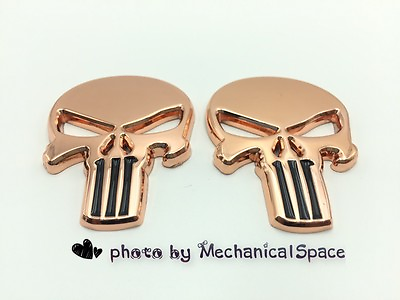 #ad 2X Rose Gold 3D Metal Skull Car Motorcycle Auto Sticker Emblem Decal $11.98