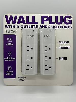 #ad 2 Wall Plugs Each with 9 Outlets 2 USB Ports 90 Degree Swivel $35.99