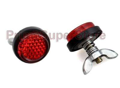 #ad 2 RED MOTORCYCLE LICENSE PLATE FASTENERS REFLECTOR REFLECTIVE CAPS METRIC SCREWS $8.42