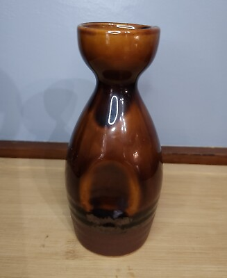 #ad #ad Vintage Japanese Saki Bottle Brown Tones Stoneware Pinched Sides 5.5quot; $13.99
