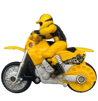 #ad Hot Wheels Friction Motorcycle Bike Stunt Rider Driver Yellow #2 Supercross Moto $8.54