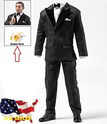 #ad 1 6 Black Color tuxedo Suit agent Mr Bean Man clothes for Hot toys ❶US seller❶ $55.11