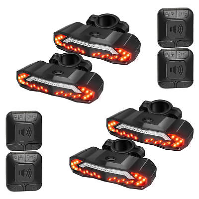 #ad #ad 4×Smart Bike Tail Light Anti Theft Alarm Rechargeable Turn Signal Warning Remote $98.95