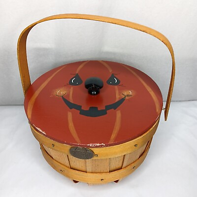 #ad Peterboro Basket Halloween Pumpkin Handmade 8th Anniversary 591 2000 Vintage $29.98