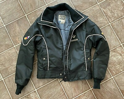 #ad #ad Vintage Yamaha Accessories Bomber Jacket Men Small Black Full Zip Racing Biker C $190.00