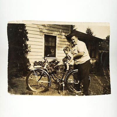 #ad Little Boy Giant Bike Photo 1940s Dad Bod Bicycle Child Vintage Snapshot D1842 $29.95