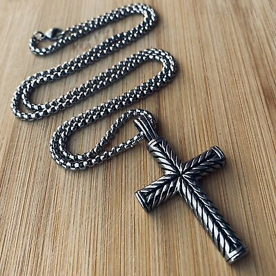 #ad MENDEL Cool Boys Mens Stainless Steel Cross Pendant Necklace For Men Women Chain $9.99