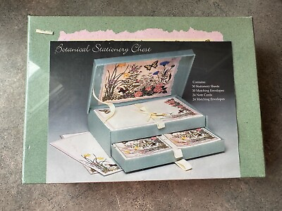 #ad Vintage Stationary Chest Box Drawer Cards Butterflies Lilies New Sealed Package $18.99