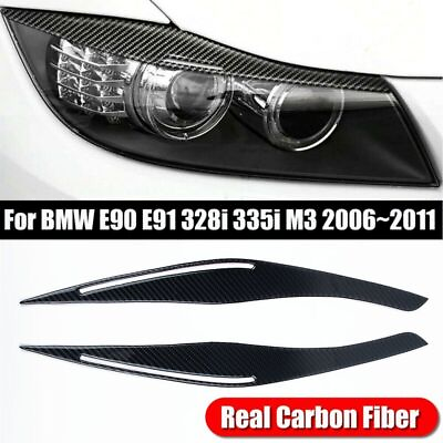 #ad Headlight Eyelid Eyebrow Cover For BMW E90 E91 328i 335i 2009 2012 Carbon Fiber $16.18