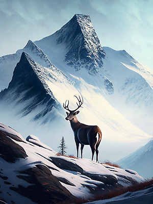 #ad 5D Diamond Painting Deer on a Snowy Mountain Kit $14.99
