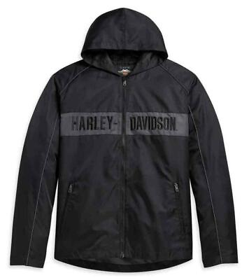 #ad NEW Harley Men#x27;s Medium Hooded Stripe Nylon Casual Jacket 97432 21VM O000M $129.00