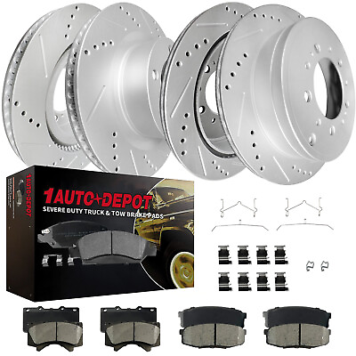 Front Rear Drilled Rotors Carbon Fiber Brake Pads for Toyota Tundra Lexus LX570 $239.99