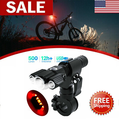 USB Rechargeable LED Bicycle Headlight Bike 3 Head Light Front Lamp Set Cycling $13.77