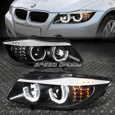 #ad FOR 05 08 BMW E90 3 SERIES BLACK 3D CRYSTAL HALO PROJECTOR HEADLIGHTLED CORNER $293.88