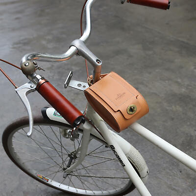 Tourbon Vintage Cowhide Leather Bicycle Frame Bag Bike Accessories Phone Pouch $65.88