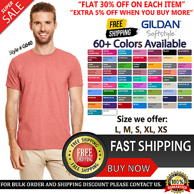 #ad Gildan Adult Softstyle T Shirt Ringspun Cotton Crew Neck Plain T Shirt G640 $7.45