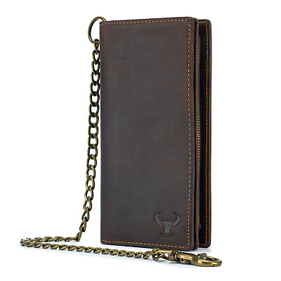 #ad Men Long Wallet with Chain Genuine Leather Biker Trucker Bifold Clutch Handbag $21.32