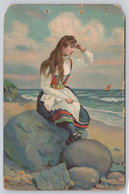 #ad Vtg Post Card Eneret Mittet amp; Co Lady on the Beach D37 $14.99
