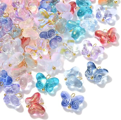 #ad 100x Crystal Glass Butterfly Charms Pendants Beads for DIY Jewelry Craft Making $11.24