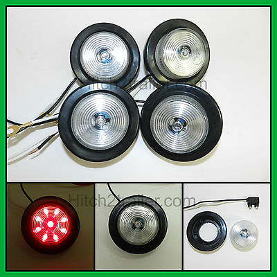 #ad 4 CLEAR RED 9 LED Light Trailer 2quot; roundw 2 plugGrommet Clearance 2.0quot; $18.99