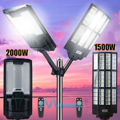 #ad Outdoor Commercial 1500W 2000W Solar Street Light Dusk to Dawn Road Lamp w Pole $119.69