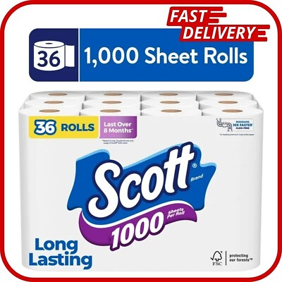 #ad Scott 1000 Toilet Paper 36 Rolls 1000 Sheets Per Roll 36000 Sheets Total $26.49