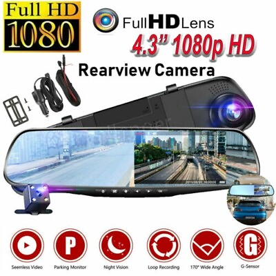 1080P HD Rearview Mirror Car DVR Dual Dash Cam Camera Front Rear Video Recorder $24.95