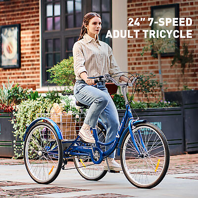 24quot; 26quot; 7 Speed Adult Tricycle 3 Wheel Bike Cruiser Trike Bicycle for Shopping $235.99
