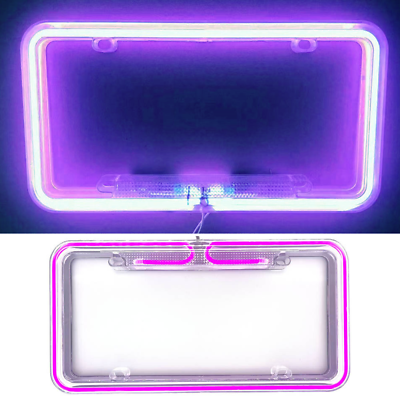 #ad 12V Universal Purple Car Truck Neon License Plate Frame Front Rear Tag Cover $17.59