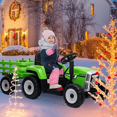 #ad #ad 12V Ride on Car for Kids Tractor Trailer ToysRemote ControlMusic Green $159.98