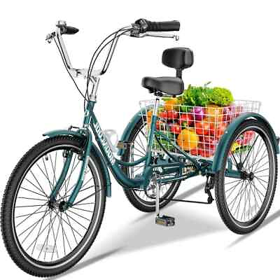 #ad Adult Tricycle Trike 7 Speed 20 24 26in 3 Wheel Bike w large Basket for senior $289.00
