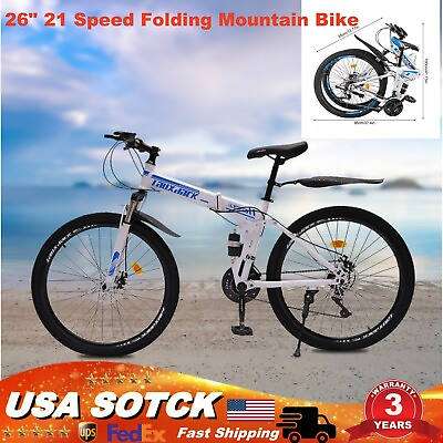 #ad 26quot; Folding Mountain Bike 21 Speed Bicycle Dual Disc Brake MTB Bike Unisex USA $199.50