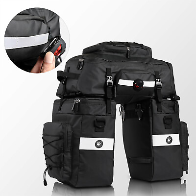 #ad 3 In 1 Waterproof Bike Rear Seat Trunk Bag Panniers Bag Saddle Bag w Rain Cover $52.89