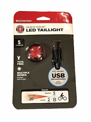 #ad Schwinn 5 Lumen USB rechargeable bicycle Red taillight with wrap strap mount. $12.00
