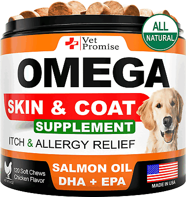 Omega 3 for Dogs Dog Skin and Coat Supplement Fish Oil for Dogs Chews 120 Treats $24.49