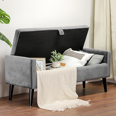 47 inches Velvet Ottoman Indoor Storage Bench w arm Bedroom Bench Safety Hinge $138.39