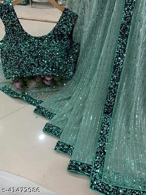 Bollywood Designer Saree Sequence Indian Partywear Pakistani Sari Blouse $31.72