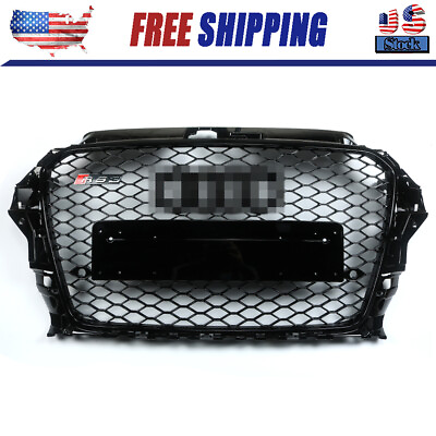 RS3 For 2013 2016 Audi A3 S3 8V Front hood Henycomb Bumper Grille Grill Gloss $250.00