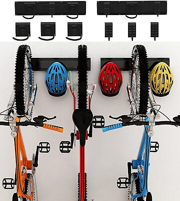 #ad Bike Storage Rack for 3 Bicycles Wall Mount Adjustable Hooks Up to 300lbs $34.99