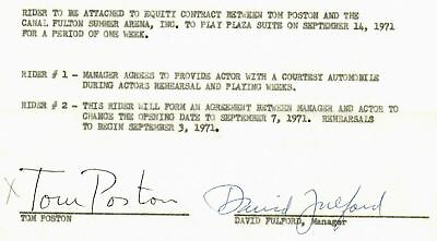 #ad quot;Newhartquot; Tom Poston Hand Signed Contract Attachment Dated 1971 COA $69.99