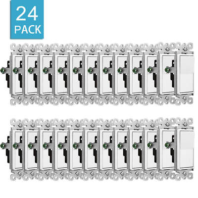 #ad Wall Rocker Light Switch 15A 120 277V On Off Single Pole UL Listed White 24 Pack $45.91