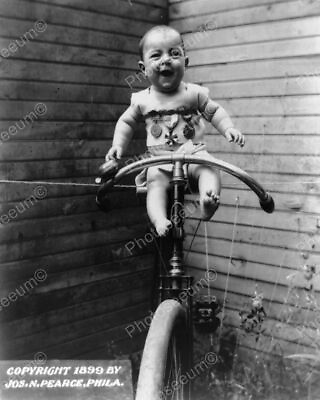 #ad Baby Bike Riding 1899 Vintage 8x10 Reprint Of Old Photo $25.00