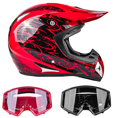 #ad Adult Red Off Road Helmet Combo ATV Red Black Goggles DOT UTV Dirt Men Women $49.00