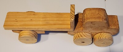 #ad Vtg Kids Toy Wood Truck w Open Trailer handmade in KY 13.5 X 3.5 X 4.5 inches $20.00