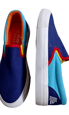 #ad Aldi Gear Multicolor Canvas Slip On Shoe Size 8 Aldi Logo Fall 2023 $19.99