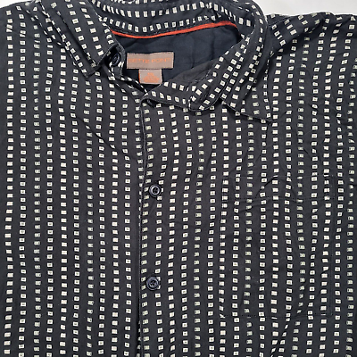 #ad Sette Ponti Men#x27;s XXL 100% Silk Black White Squares Short Sleeve Button Shirt $17.97