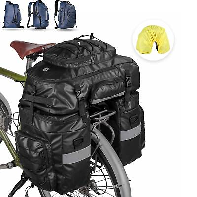#ad 65L Bike Pannier Bag Backpack Waterproof Bicycle Rear Seat Double Saddle Bags $46.54